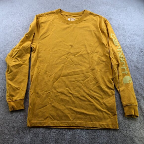Carhartt Mens T-Shirt Small Long Sleeve Loose Fit Pullover Signature Logo Yellow - Picture 9 of 10